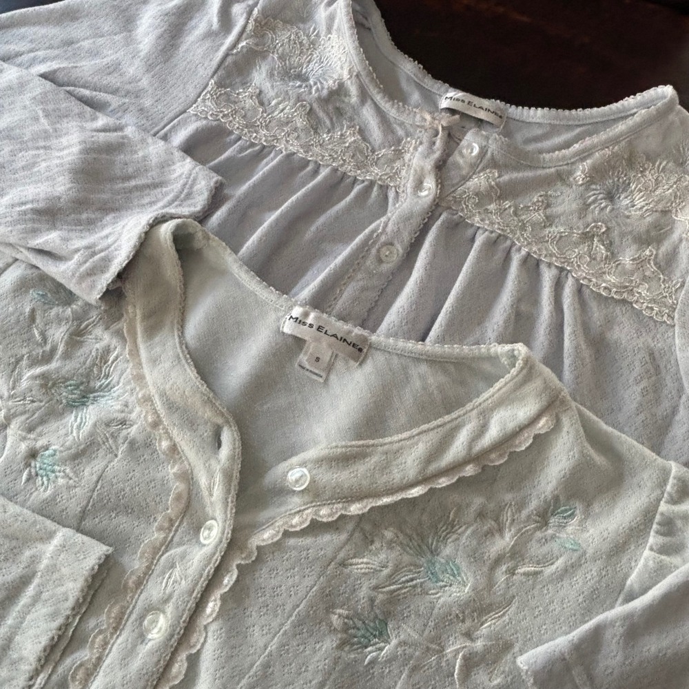 Miss Elaine Nightgown Lot 2 Women's S Blue Green Floral Embroidered Cottagecore